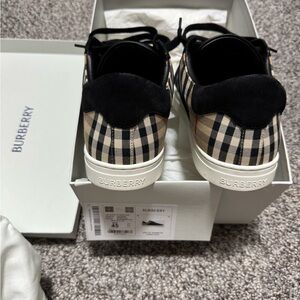 Burberry Beige Vintage Check Sneakers with Black Suede Trim